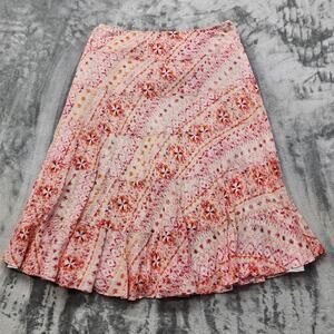 Lark Lane Skirt Womens‎ 18 Pink Orange Striped Floral Flowy A-Line Midi Pull On